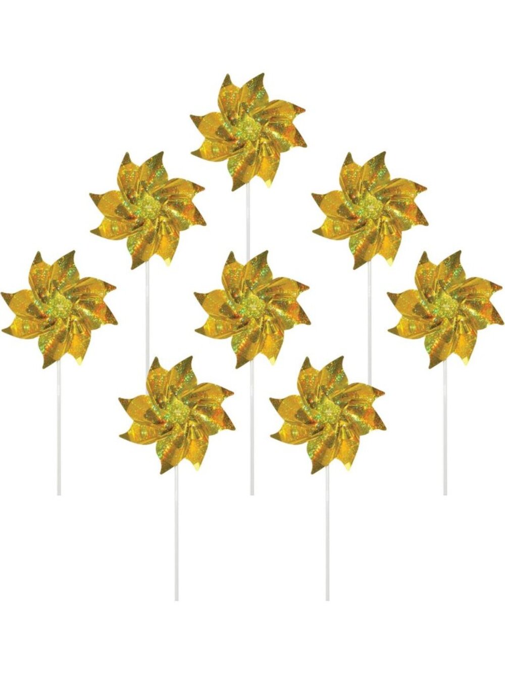 8-Piece Mylar Pinwheel Decorative Spinner Set - Gold Sparkle Garden Decor